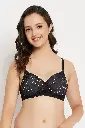 Padded Non-Wired Full Cup Polka Dot Print T-shirt Bra in Black