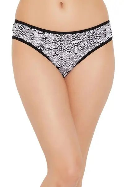 Low Waist Printed Bikini Panty in Grey
