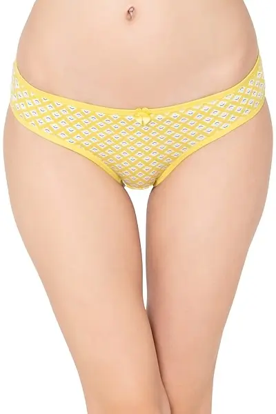 Low Waist Printed Bikini Panty in Yellow - Cotton