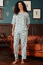 Pretty Florals Top & Pyjama in Teal Green - 100% Cotton
