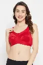 Non-Padded Non-Wired Full Figure Bra in Red - Cotton